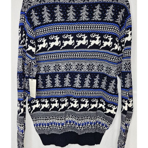 Aspen Men's Fair Isle Reindeer Christmas Sweater Navy Blue White Medium - Picture 5 of 8